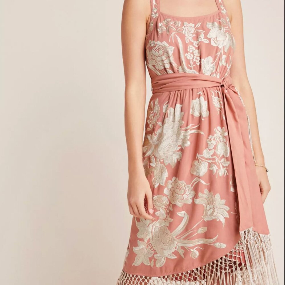 Anthropologie Lucille Fringed Dress Size 10